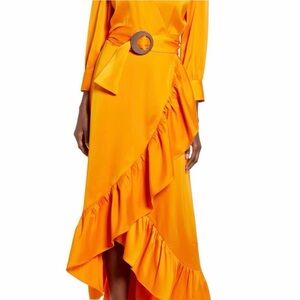 Wayf Savoia Dress - Vibrant Orange Ruffled Midi Dress